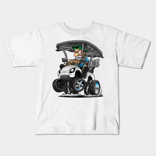 Funny Golf Cart Hotrod Golf Car Popping a Wheelie Cartoon Kids T-Shirt
